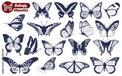 monochrome Butterfly Silhouettes Vector photo