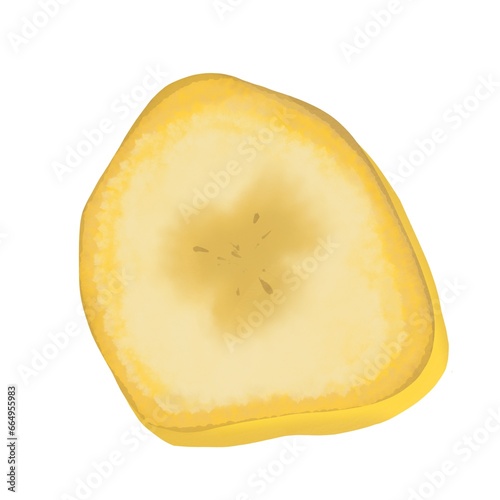A piece of banana illustration of summer tropical fruits for healthy lifestyle. Cartoon flat icon isolated on white background.