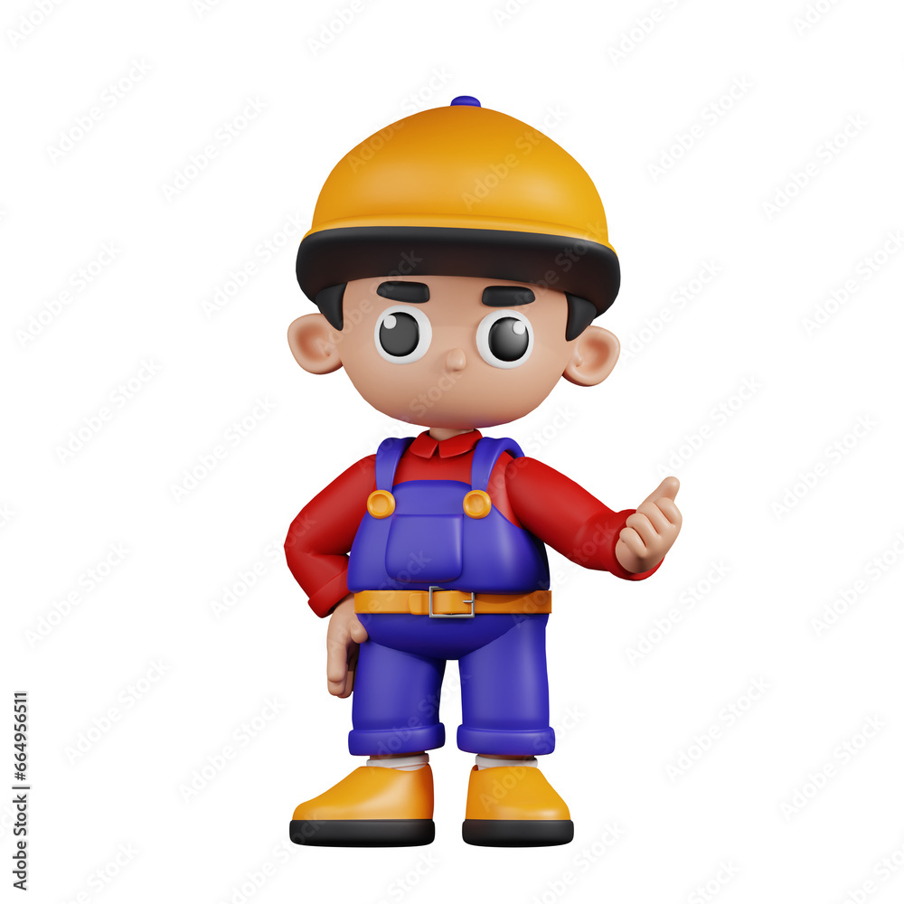 3d Character Mechanic Pointing Next Pose. 3d render isolated on transparent backdrop. 3d Character Mechanic Pointing Next Pose. 3d render isolated on transparent backdrop.