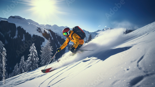 Graceful Skier Descending a Snowy Mountain © Jugoslav