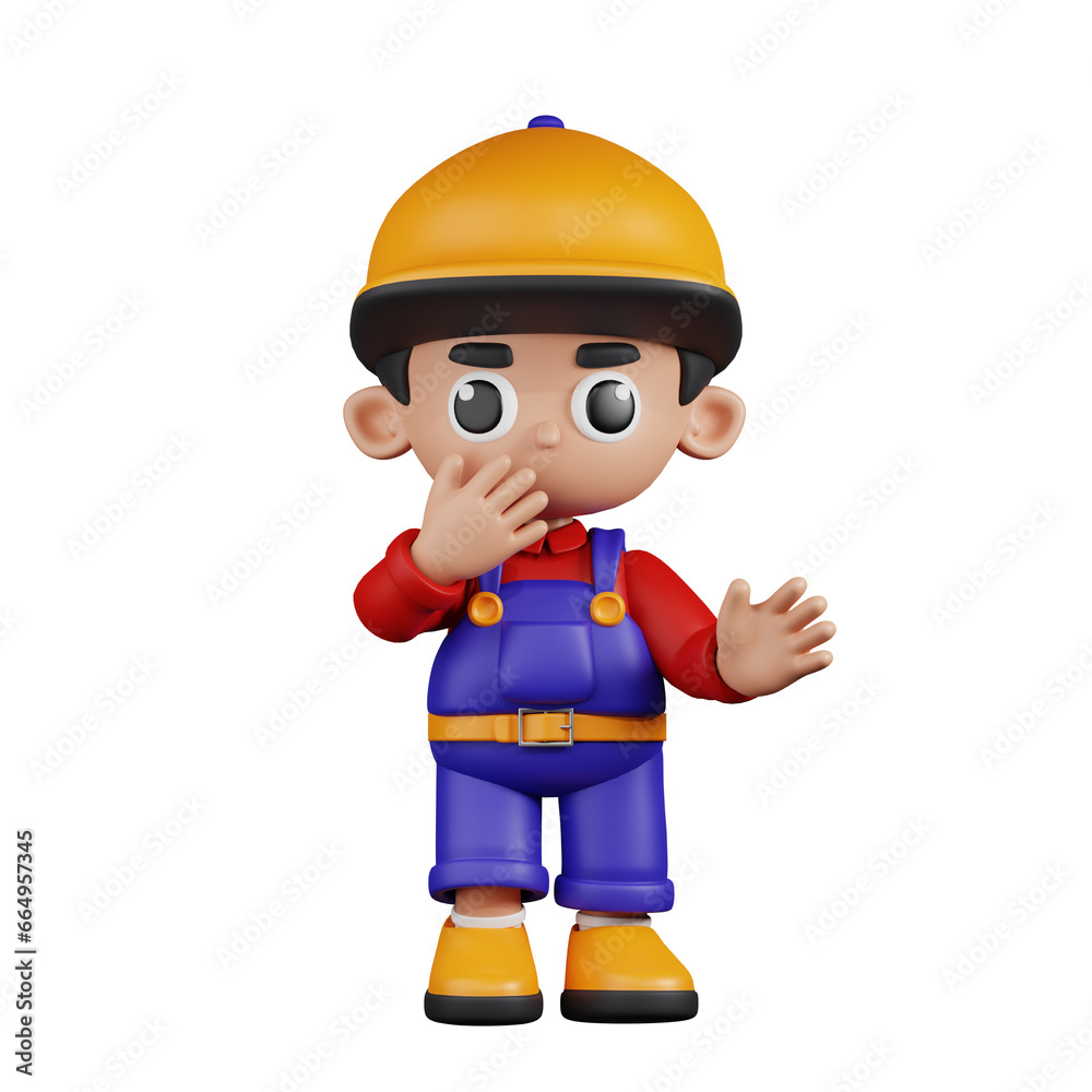 3d Character Mechanic Surprised Pose. 3d render isolated on transparent backdrop. 3d Character Mechanic Surprised Pose. 3d render isolated on transparent backdrop.