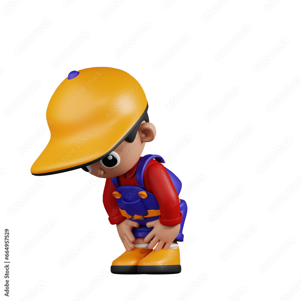 3d Character Mechanic Taking A Break Pose. 3d render isolated on transparent backdrop. 3d Character Mechanic Taking A Break Pose. 3d render isolated on transparent backdrop.