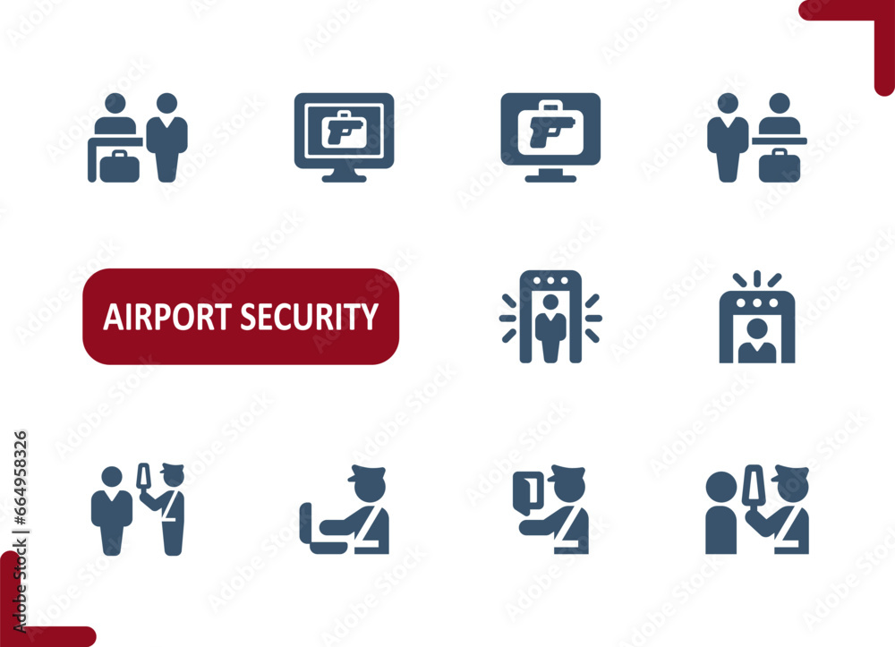 Airport Security Icons. Checkpoint, Security Guard, Check-in Counter, Metal Detector Icon Airport Security Icons. Checkpoint, Security Guard, Check-in Counter, Metal Detector Icon