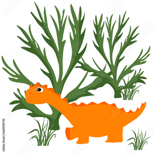 Cute little dinosaur portrait.  Cartoon, adorable diplodocus. Merrily stomps to adventure. Vector illustration. Isolated on a white background. Print for a boys in the nursery.