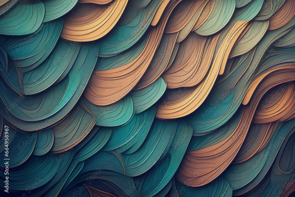 Curved organic shapes with textures in turquoise, orange and beige colors - artistic background design with different layers Curved organic shapes with textures in turquoise, orange and beige colors - artistic background design with different layers