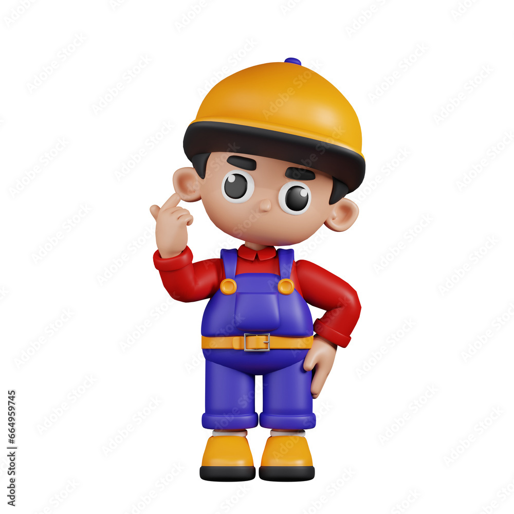3d Character Mechanic Giving Mini Love Pose. 3d render isolated on transparent backdrop. 3d Character Mechanic Giving Mini Love Pose. 3d render isolated on transparent backdrop.
