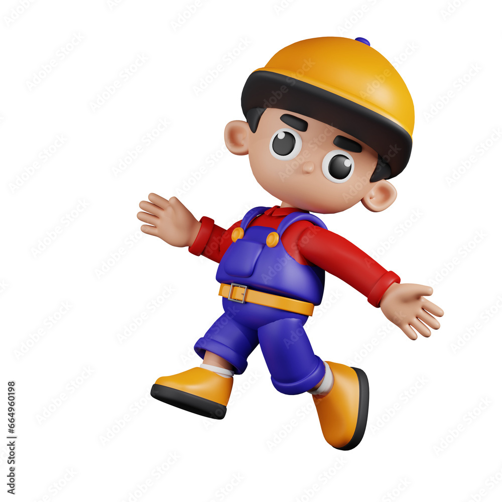 3d Character Mechanic Happy Jumping Pose. 3d render isolated on transparent backdrop. 3d Character Mechanic Happy Jumping Pose. 3d render isolated on transparent backdrop.