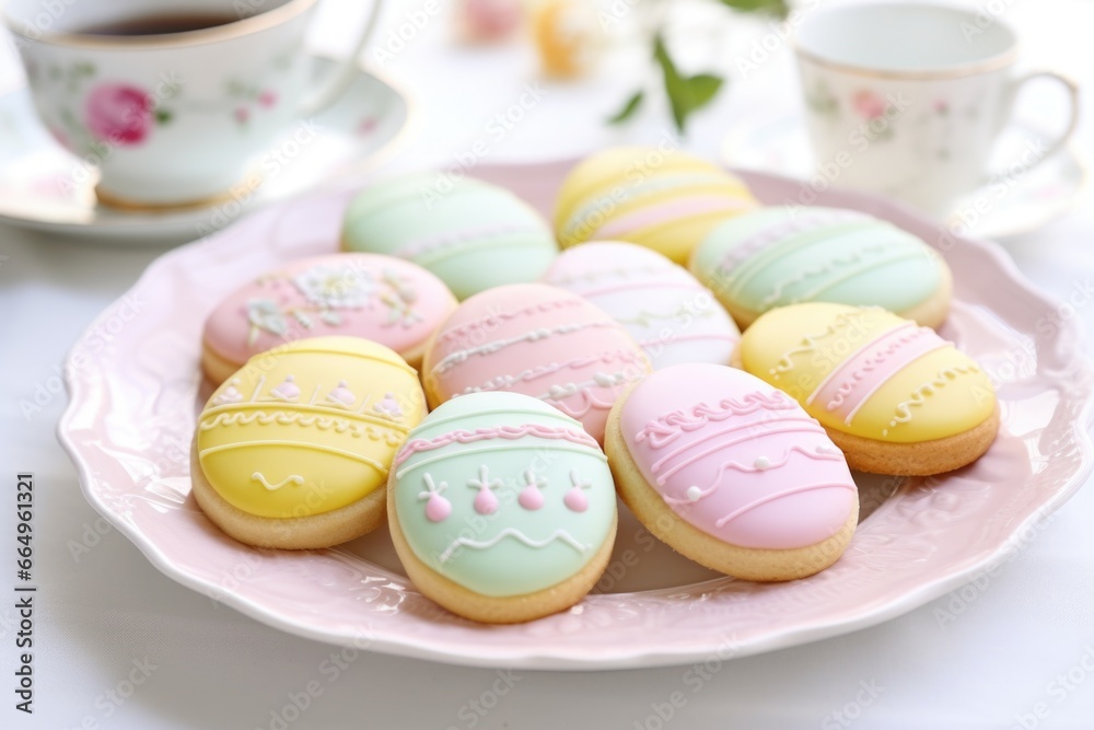 a plate of assorted easter biscuits with pastel icing a plate of assorted easter biscuits with pastel icing