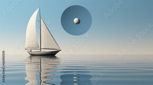 A majestic sailboat glides effortlessly through the calm waters, its mast reaching towards endless sky, reflecting peaceful serenity of the lake as it transports its passengers on a wild adventure