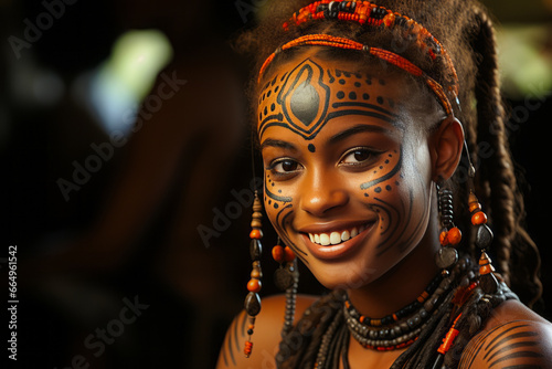 Young African woman with traditional painted face.