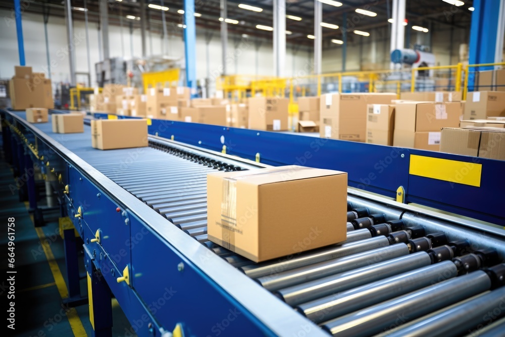 conveyor belt with several packages at an international shipping facility