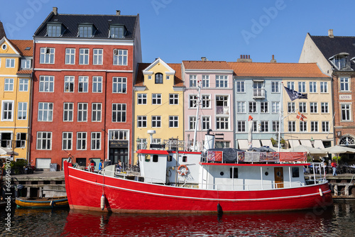 Nyhavn boats canal 
Copenhagen Denmark 
