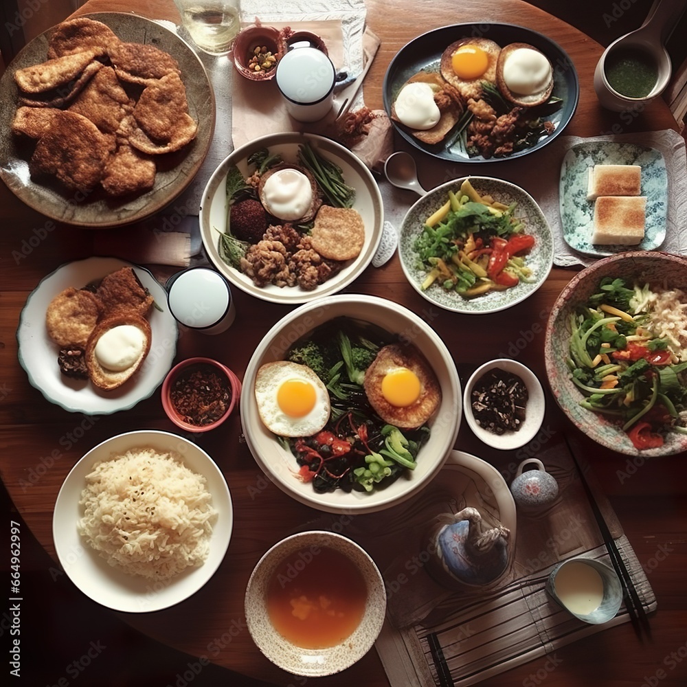 Savoring Delight: A Red and White Gourmet Buffet Featuring Delectable Dishes