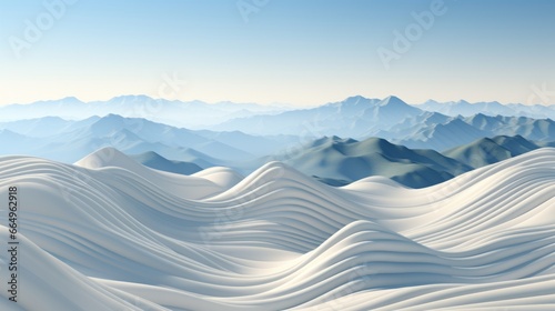 A stunning winter landscape of white mountain, framed by a brilliant blue sky, rises above rugged slope leading to summit, evoking sense of wild freedom and awe in midst of a snowy dune desert