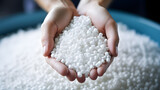 White plastic grain, plastic polymer granules,hand hold Polymer pellets, Raw materials for making water pipes, Plastics from petrochemicals and compound extrusion, resin from plant polyethylene