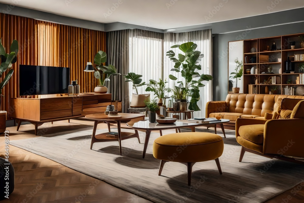 Obraz na płótnie modern living room with plants w salonie