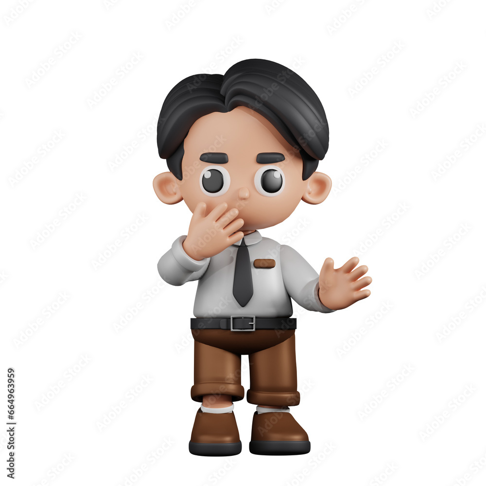 3d Character Businessman Surprised Pose. 3d render isolated on transparent backdrop.