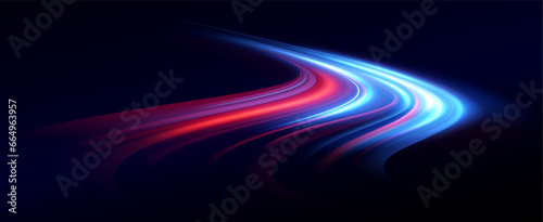 Neon speed lines. Dynamic light motion traces. Light trace wave, trace line.	