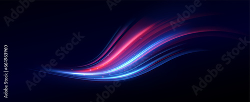Neon speed lines. Dynamic light motion traces. Light trace wave, trace line.	