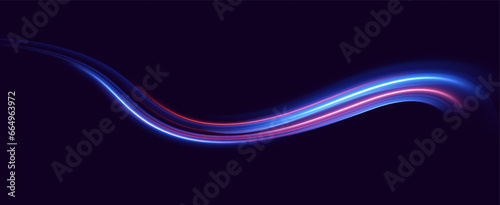 Neon speed lines. Dynamic light motion traces. Light trace wave, trace line.	