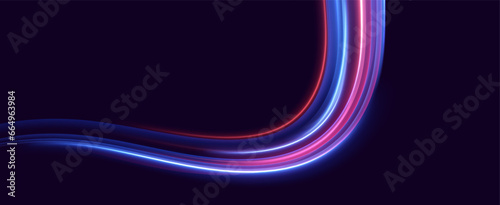 Neon speed lines. Dynamic light motion traces. Light trace wave, trace line.	