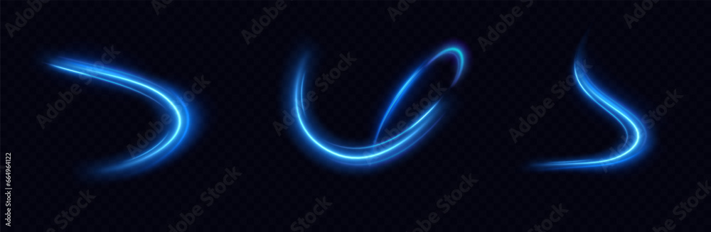 Blue glowing shiny lines. Vector blue light effect, neon speed motion curve.Speed line.Vector. Blue glowing shiny lines. Vector blue light effect, neon speed motion curve.Speed line.Vector.