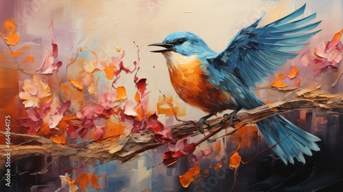 A mesmerizing painting captures the delicate beauty of a bird perched on a branch, its vibrant feathers brought to life with each stroke of the artist's brush © Envision