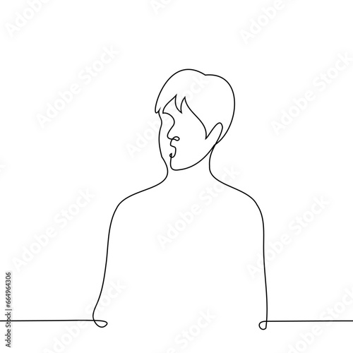 man yawns or is surprised - one line art vector. concept yawn, wonder