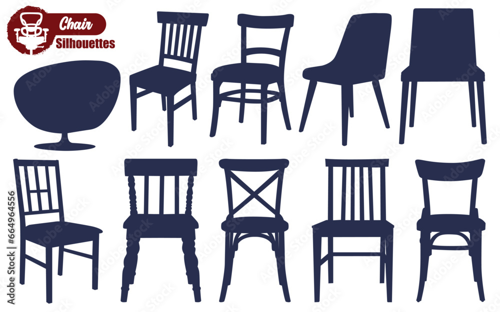Office or Gaming Chair and Wooden Chair Silhouettes Vector
