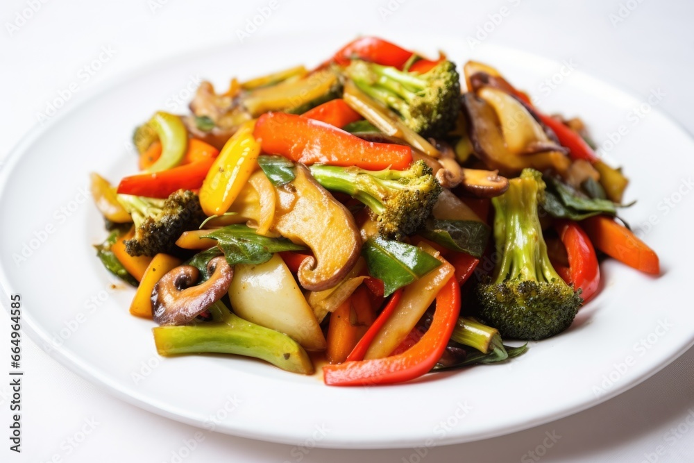vegetable stir fry on a plain white plate vegetable stir fry on a plain white plate