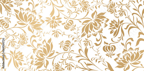 vector illustration seamless pattern with peony flowers leaves golden colors hand drawn floral ornament for wedding invitation, greeting cards, textile, wallpapers, packaging, wrapping papers material