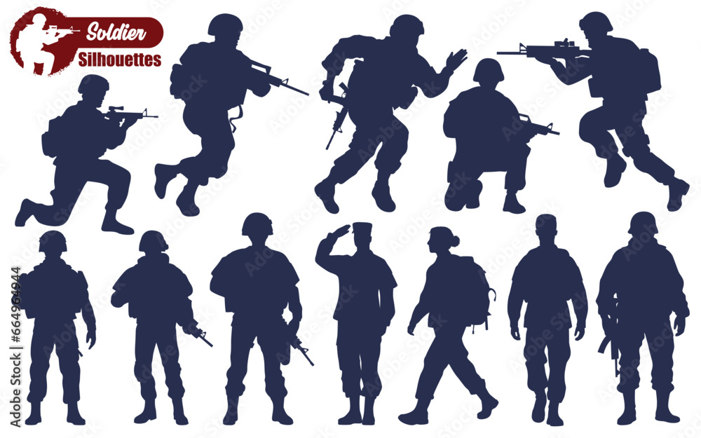 Military or Army Soldier Silhouettes Vector