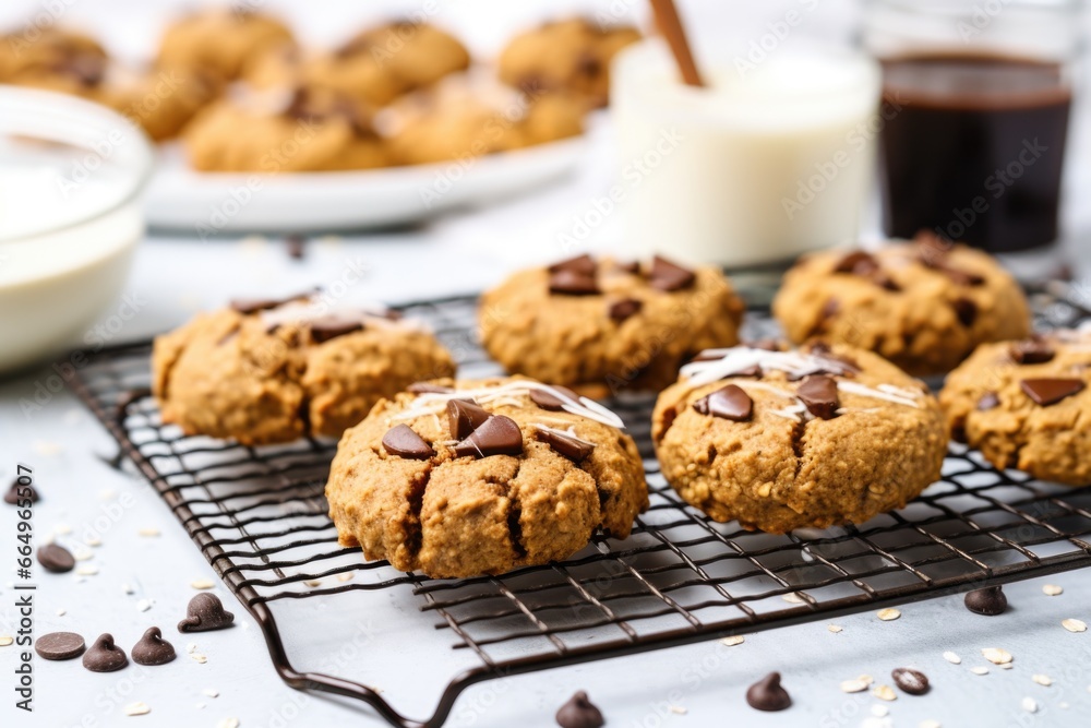 freshly baked vegan cookies on a cooling rack freshly baked vegan cookies on a cooling rack