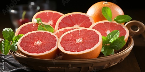 Sliced Fresh Grapefruits with Water Droplets. Pomelo Fruits