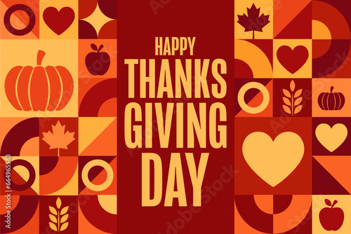 Happy Thanksgiving Day. Holiday concept. Template for background, banner, card, poster with text inscription. Vector EPS10 illustration.