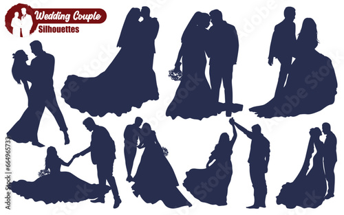 Wedding Couple or Bride and groom Silhouettes Vector