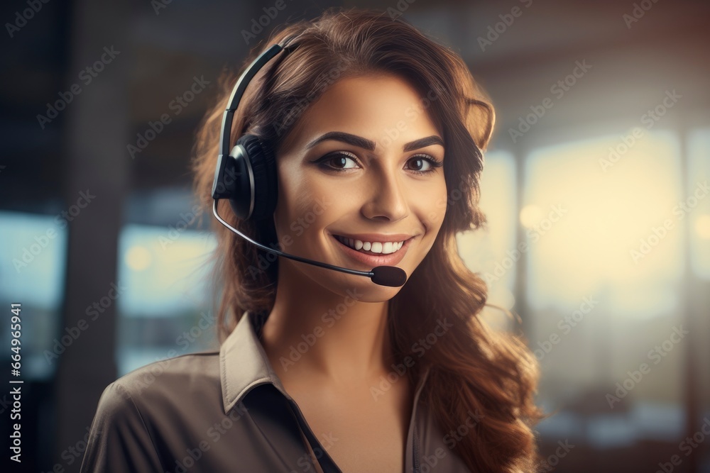 A friendly customer service representative ready to assist created with Generative AI technology A friendly customer service representative ready to assist created with Generative AI technology