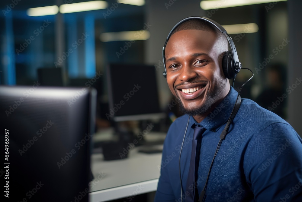 A customer service representative providing assistance through a call center created with Generative AI technology A customer service representative providing assistance through a call center created with Generative AI technology