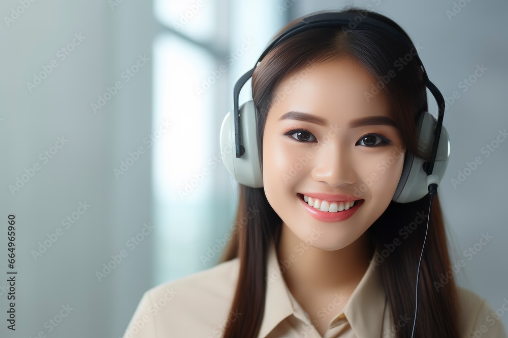 A happy woman enjoying music with headphones created with Generative AI technology A happy woman enjoying music with headphones created with Generative AI technology