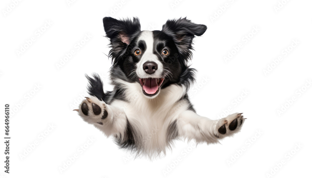 play white black border collie dog isolated on transparent background cutout