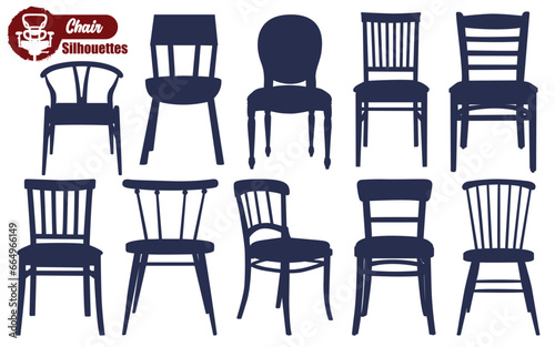 Office or Gaming Chair and Wooden Chair Silhouettes Vector