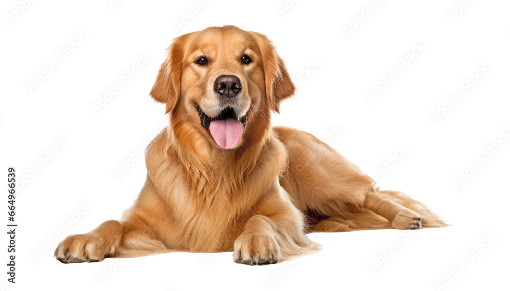 sitting golden retriever puppy isolated on transparent background cutout