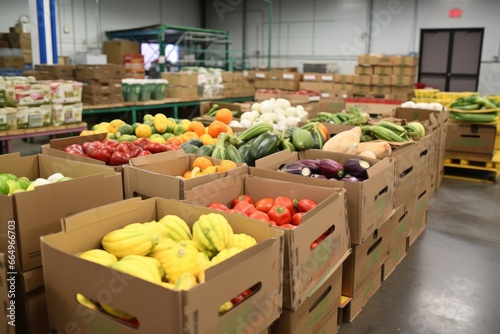 boxes of donated fresh fruits and vegetables photo