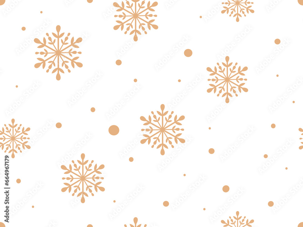 Fototapeta premium Seamless pattern with gold snowflakes on white background vector illustration.