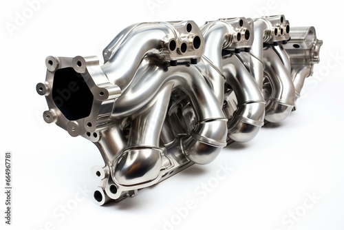 Isolated exhaust manifold on white. Generative AI