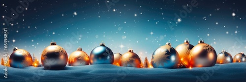 Christmas With Baubles. Festive Tree Decoration and Blurred Shiny Lights on Background for Holiday Design at Night.