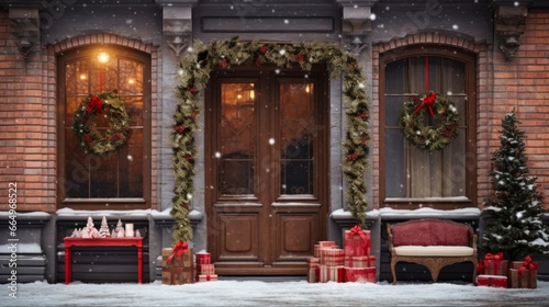 Christmas House: Festive Door Decorations Transform This Old Architecture into a Welcoming Home