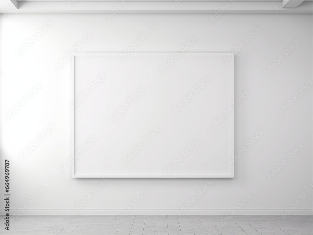 3D render blank white gallery wall frame mockup generative ai - obrazy, fototapety, plakaty 