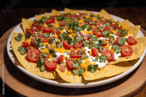 Traditional mexican tacos with beef, tomato, onion and salsa. Mexican nachos Generative AI