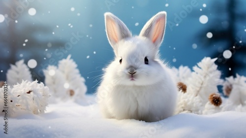 Cute snow bunny in snowy landscape
